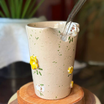 Piece of Sara Beige Floral Straw Cup