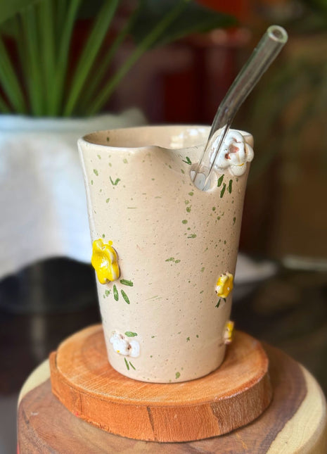 Piece of Sara Beige Floral Straw Cup