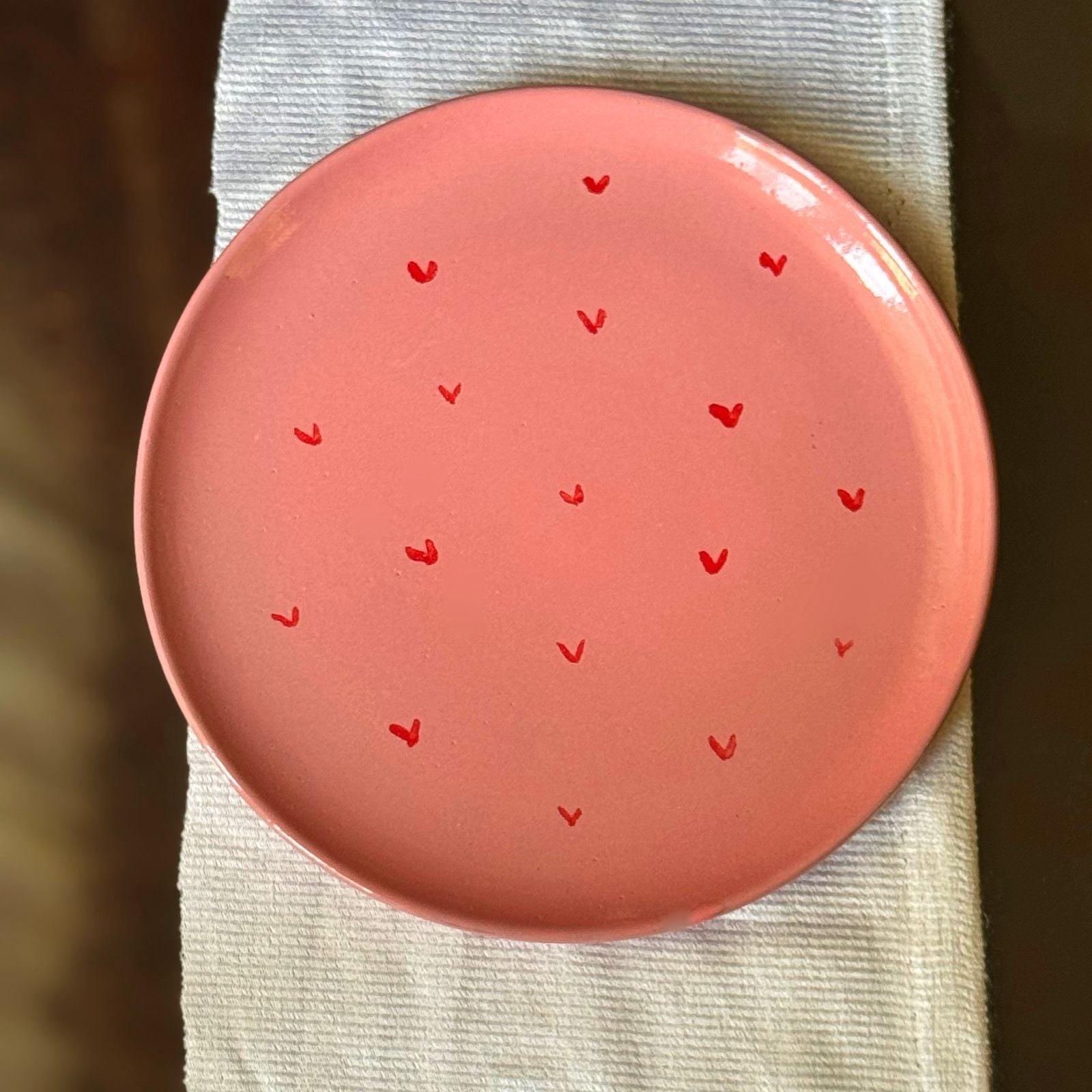 Piece of Sara Pink Hearts Plate (Food Safe)