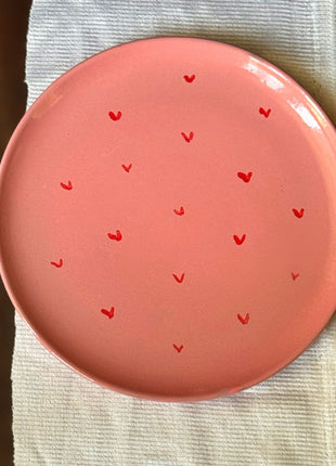 Piece of Sara Pink Hearts Plate (Food Safe)