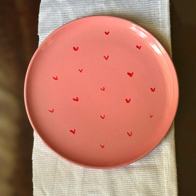 Piece of Sara Pink Hearts Plate (Food Safe)