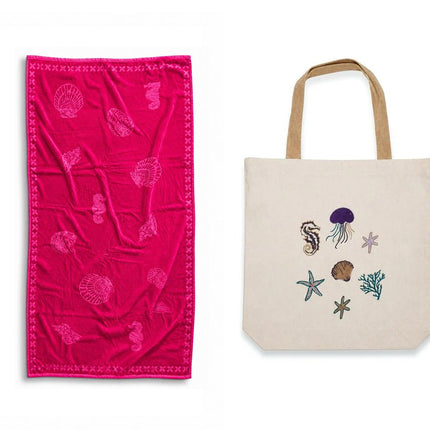 J Linens Beach Towel & Tote Bag ( Coral )