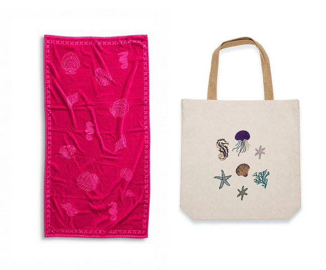 J Linens Beach Towel & Tote Bag ( Coral )