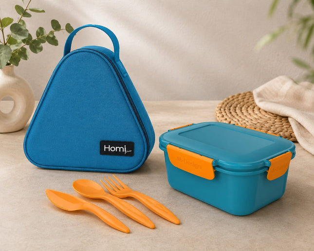 Back to School Bundle Lunch Bag Triangle Shape  with Lunch Box (1100 ml) and Cutlery Set