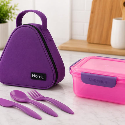 Back to School Bundle Lunch Bag Triangle Shape  with Lunch Box (1100 ml) and Cutlery Set
