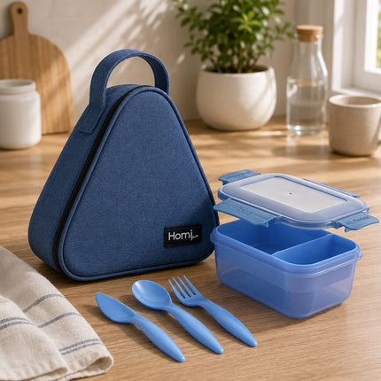 Back to School Bundle Lunch Bag Triangle Shape  with Lunch Box (1100 ml) and Cutlery Set