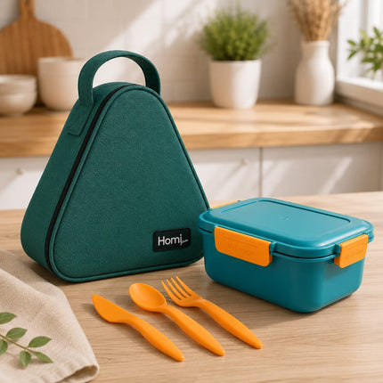 Back to School Bundle Lunch Bag Triangle Shape  with Lunch Box (1100 ml) and Cutlery Set