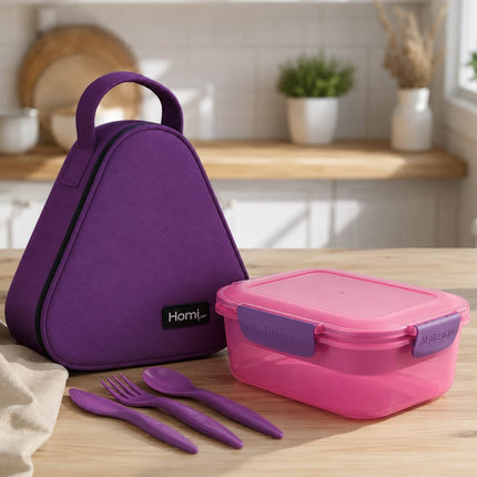 Back to School Bundle Lunch Bag Triangle Shape  with Lunch Box (1100 ml) and Cutlery Set