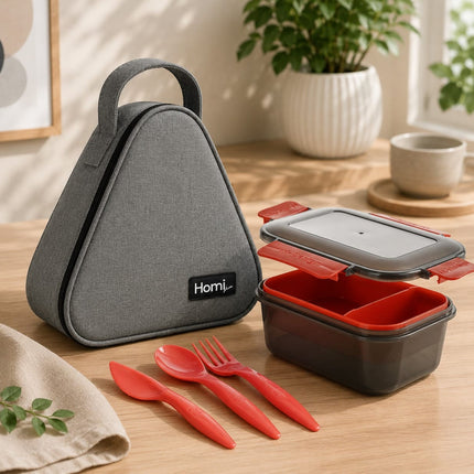 Back to School Bundle Lunch Bag Triangle Shape  with Lunch Box (1100 ml) and Cutlery Set