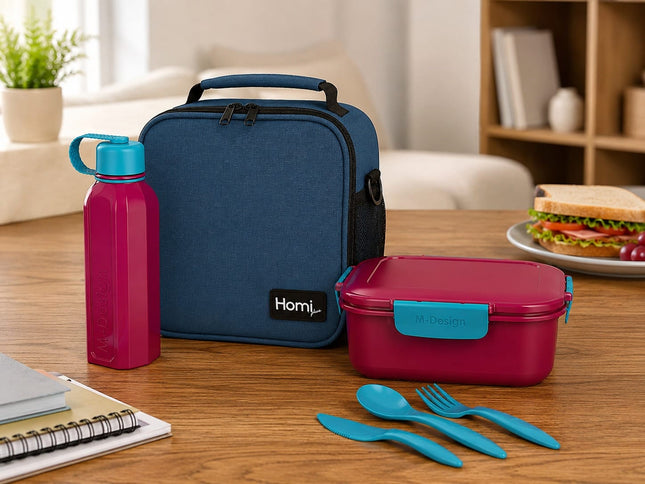 Summer Bundle Lunch Bag (7 L) with Lunch Box  (2100 ml)  , Water Bottle 800 ml and Cutlery Set