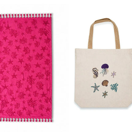 J Linens Beach Towel & Tote Bag ( Coral )