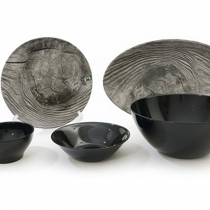 Melamine Dinner Set Grey / Wood (26 Pcs)