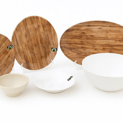 Melamine Dinner Set Wooden Brown (26 Pcs)