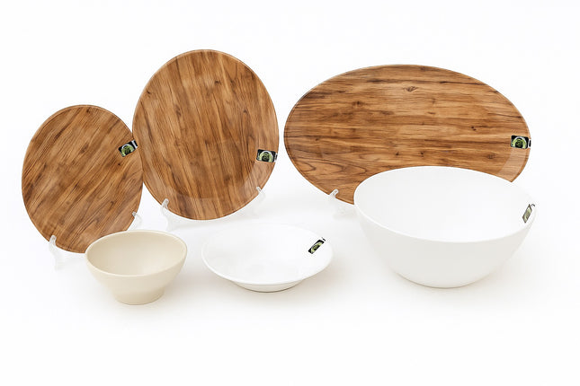 Melamine Dinner Set Wooden Brown (26 Pcs)