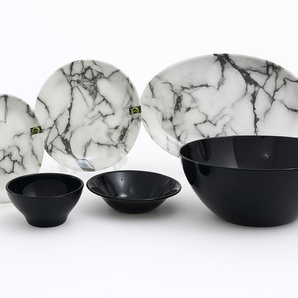 Melamine Dinner Set Marble / Black (26 Pcs)