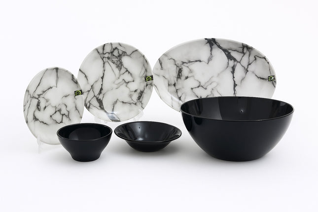 Melamine Dinner Set Marble / Black (26 Pcs)