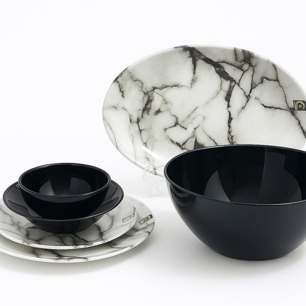 Melamine Dinner Set Marble / Black (26 Pcs)