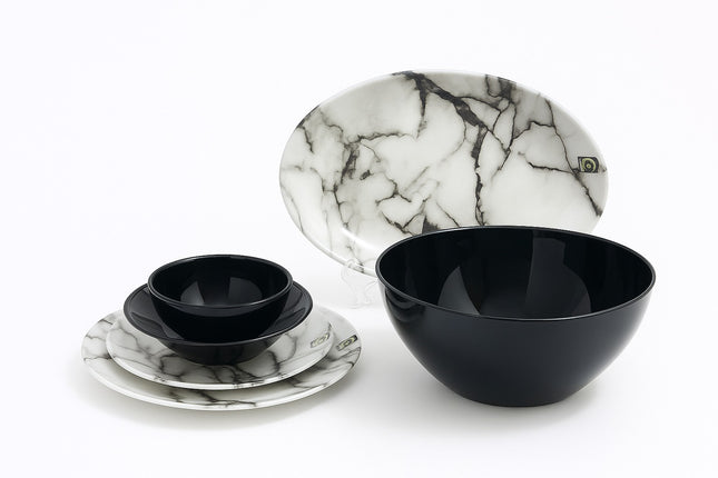 Melamine Dinner Set Marble / Black (26 Pcs)
