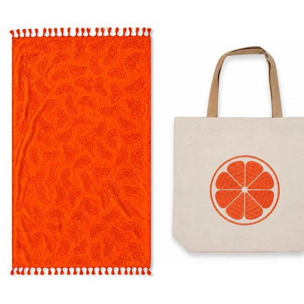 J Linens Beach Towel & Tote Bag ( Orange )