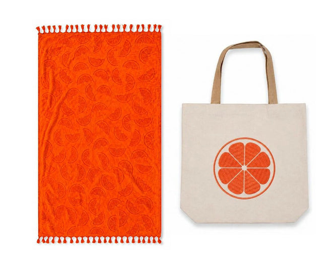 J Linens Beach Towel & Tote Bag ( Orange )