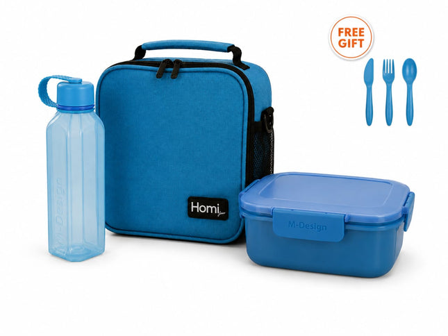 Back to School Bundle Lunch Bag  (7 L)  with Lunch Box (1600 ml), Water Bottle 650 ml and Cutlery Set