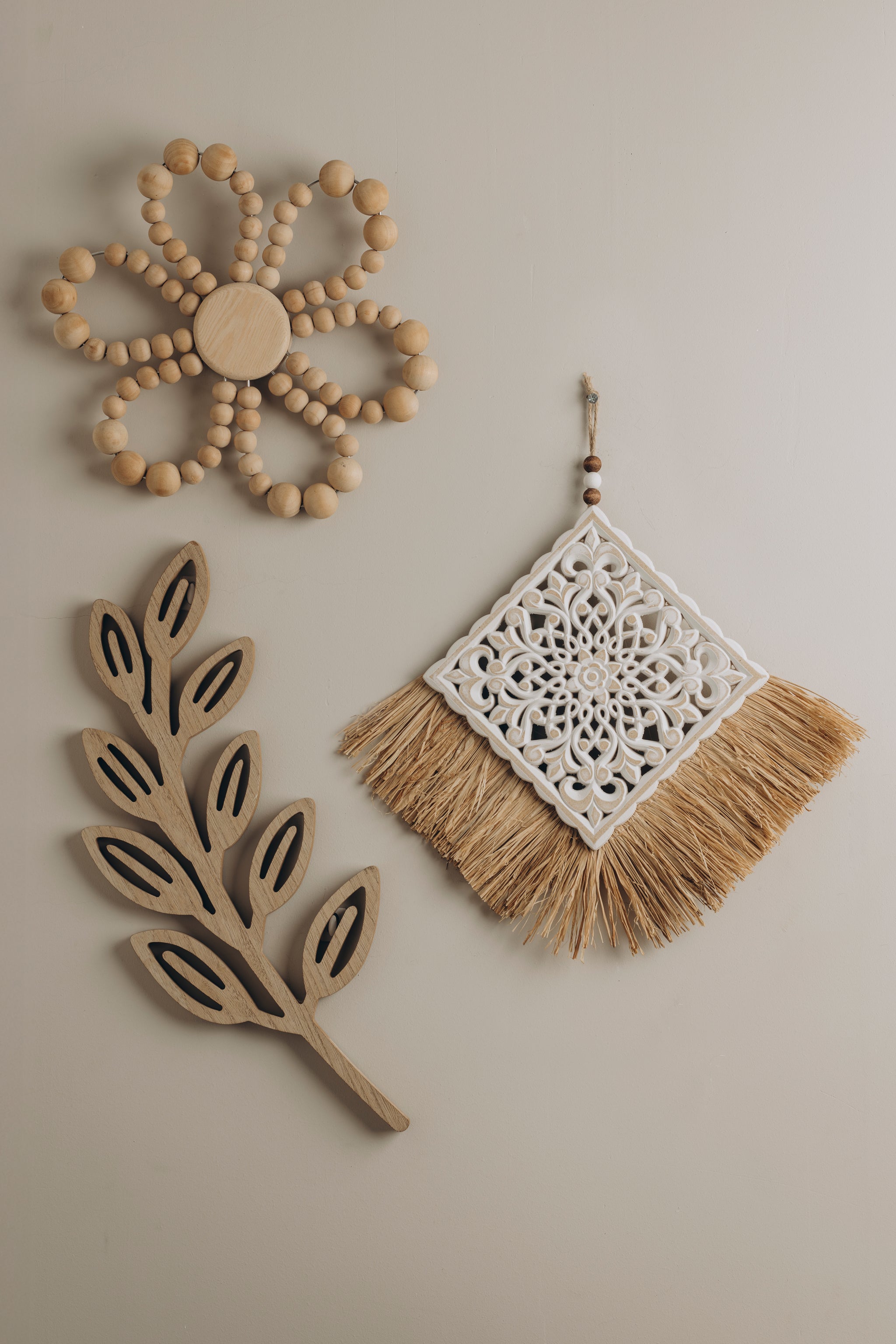 The Words Co Wooden Bead Flower Wall Hanging