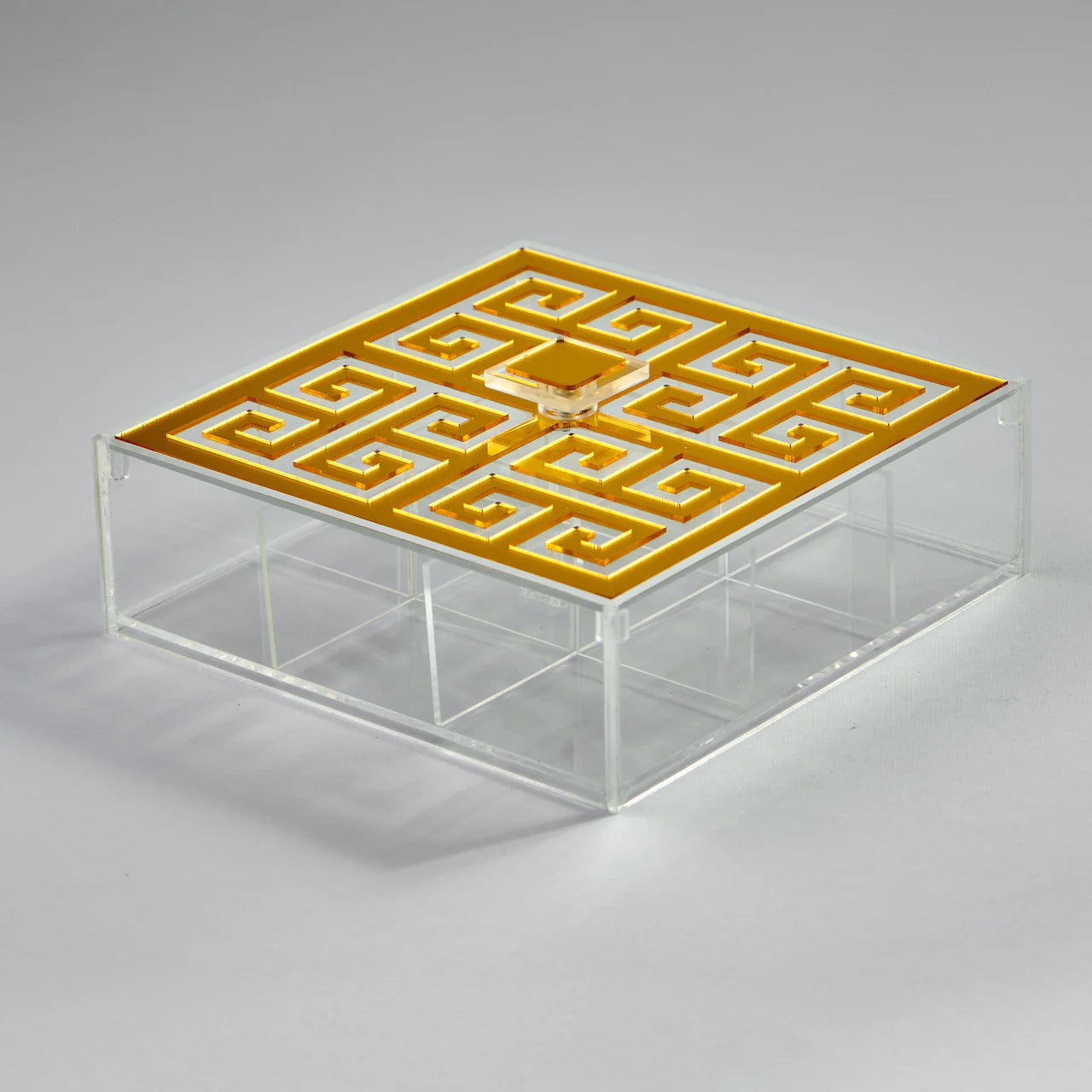 Zee Designs Plexi Glass Greek Key 9-Compartments Tea Box