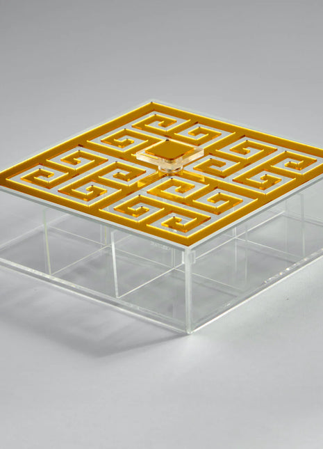 Zee Designs Plexi Glass Greek Key 9-Compartments Tea Box