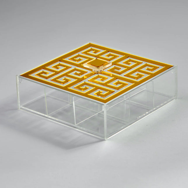 Zee Designs Plexi Glass Greek Key 9-Compartments Tea Box