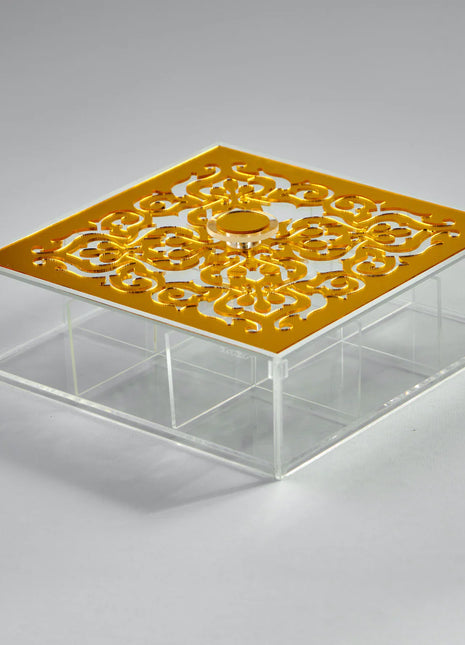 Zee Designs Plexi Glass Motif 9-Compartments Tea Box