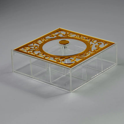 Zee Designs Plexi Glass Arabic Calligraphy 9 Compartments Tea Box