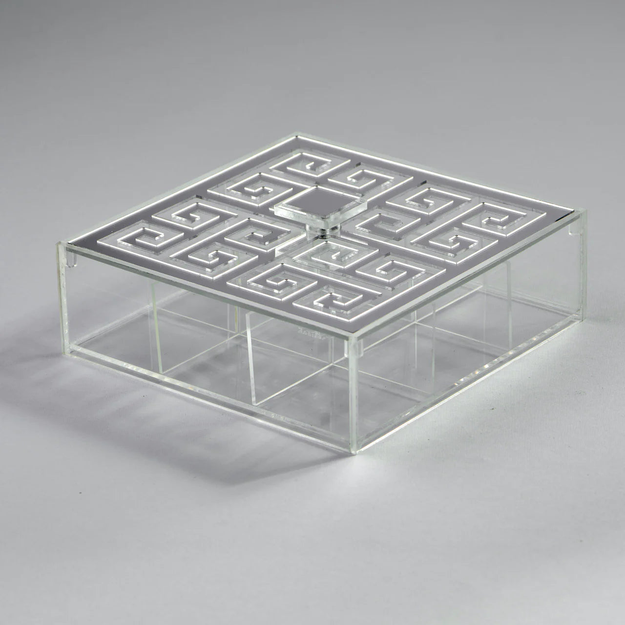 Zee Designs Plexi Glass Greek Key 9-Compartments Tea Box