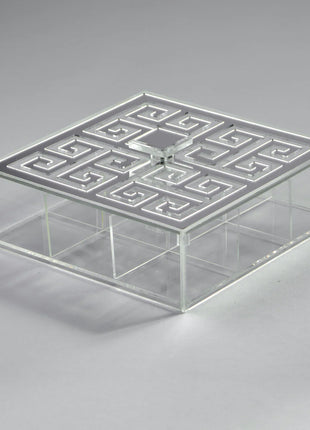 Zee Designs Plexi Glass Greek Key 9-Compartments Tea Box