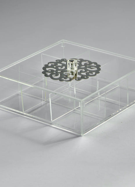 Zee Designs Plexi Glass Plated 9-Compartments Tea Box