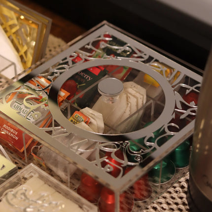 Zee Designs Plexi Glass Arabic Calligraphy 9 Compartments Tea Box