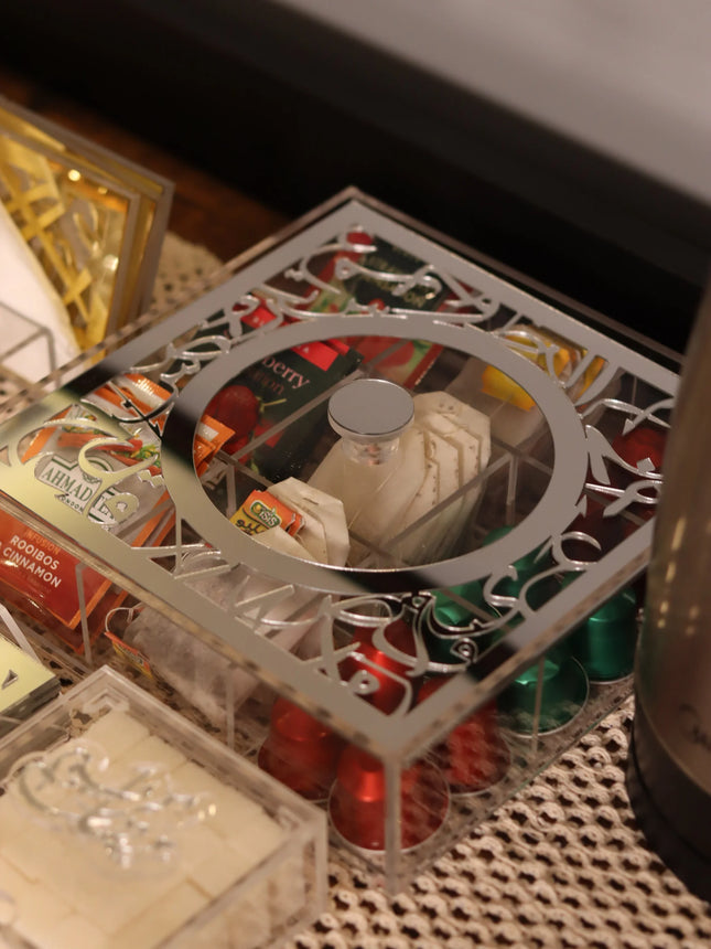 Zee Designs Plexi Glass Arabic Calligraphy 9 Compartments Tea Box