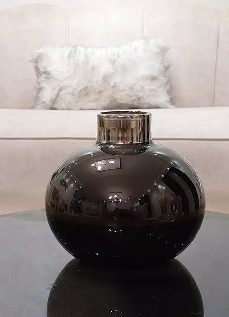 Cabin Corner Black Vase with Silver Plated Neck