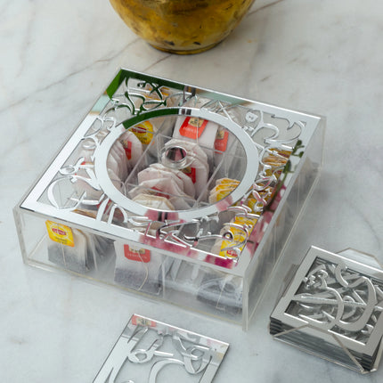 Zee Designs Plexi Glass Arabic Calligraphy 9 Compartments Tea Box