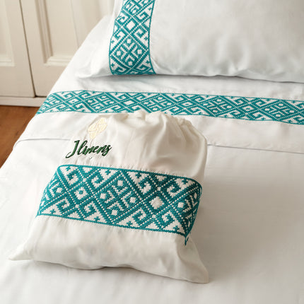 J Linens Embroidery Geometric Flat Sheet Set