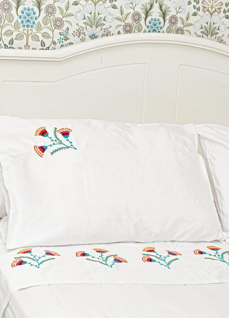 J Linens Embroidery Egyptian Flat Sheet Set
