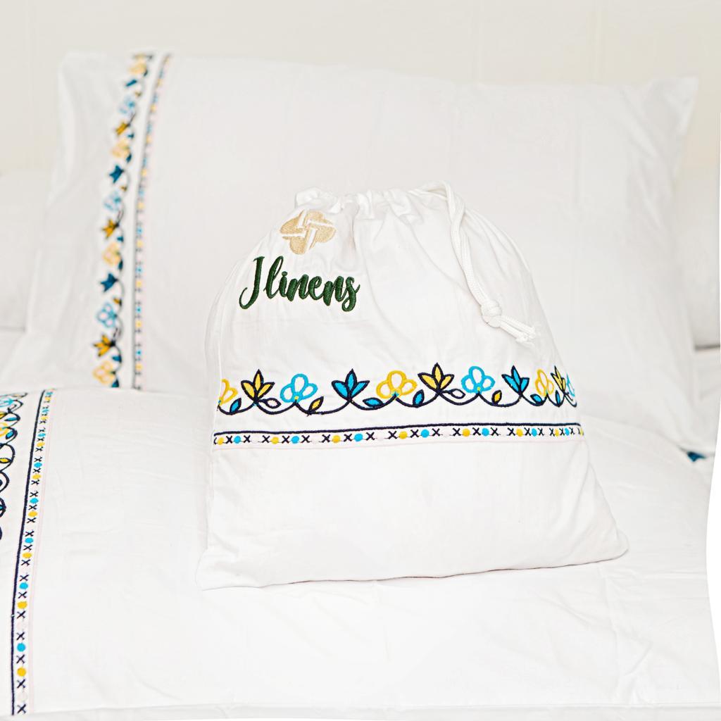 J Linens Embroidery Flora Flat Sheet Set