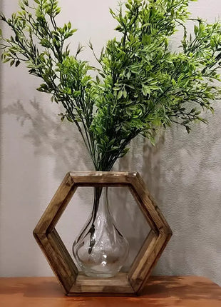 Cabin Corner Glass and Wood Vase.