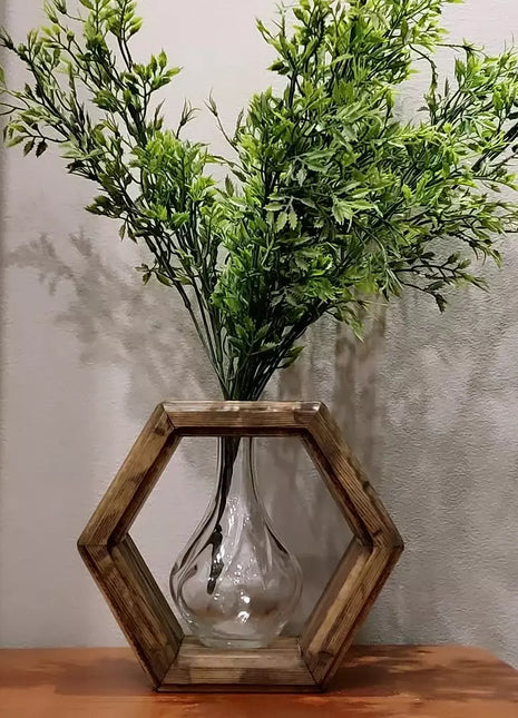 Cabin Corner Glass and Wood Vase.