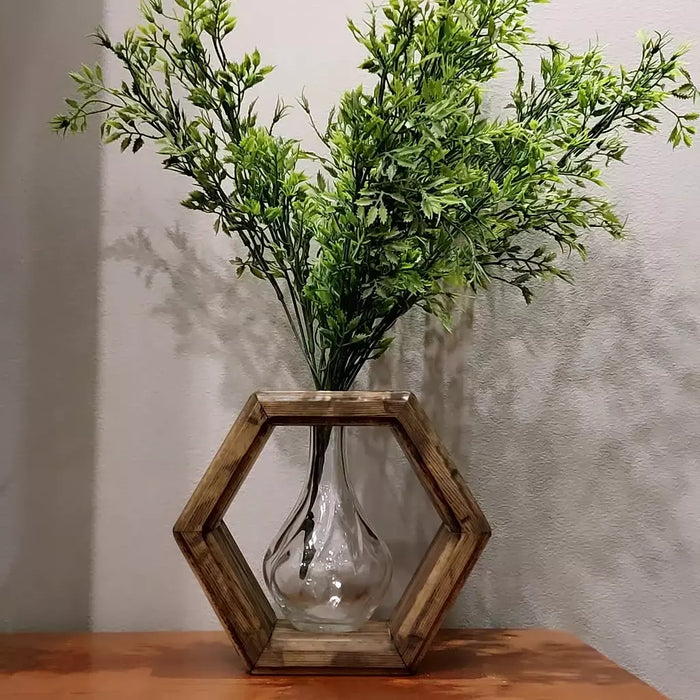 Cabin Corner Glass and Wood Vase.