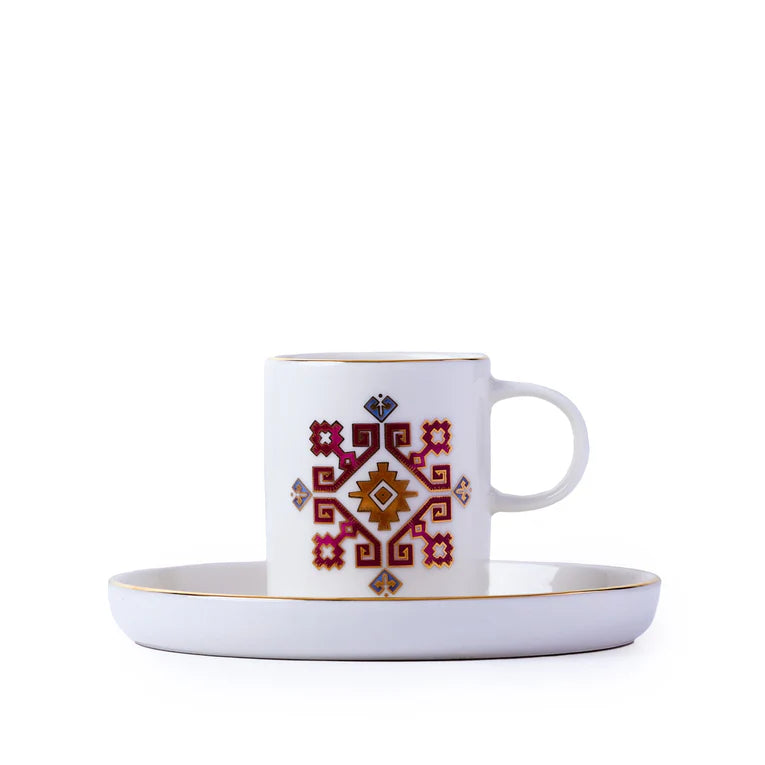 Porland Arabesque Coffee Cup & Saucer Set - 12 Pieces, 80ml