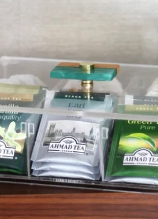 Zee Designs Plexi Glass Wooden Knob Tea Box