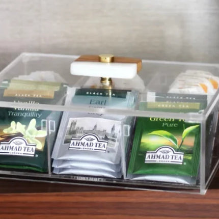 Zee Designs Plexi Glass Wooden Knob Tea Box