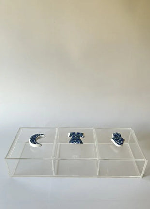 Zee Designs Plexi Glass Bleu-Blanc Porcelain Knob Box