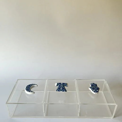 Zee Designs Plexi Glass Bleu-Blanc Porcelain Knob Box