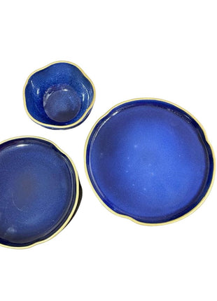 Pottery Dark Blue Set with Gold Rim
